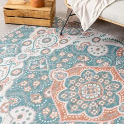 Outdoor Teppich Boho - Vedra Medaillon Blau