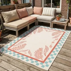 Outdoor-Teppich - Oasis Leaves Blau Rot