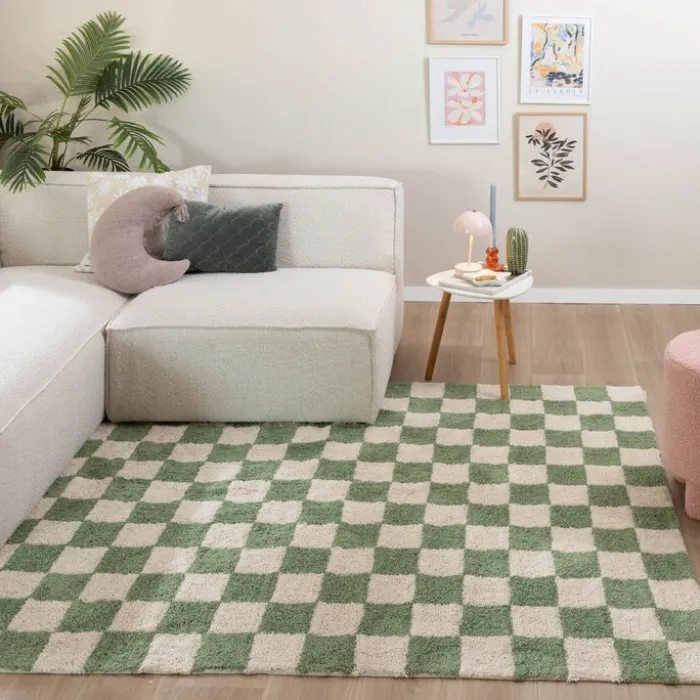Retro Teppich - Gambit Grün Weiß