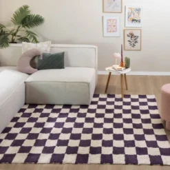 Retro Teppich - Gambit Violett Weiß