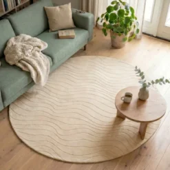 Runder Teppich Wohnzimmer - Charm Waves Beige