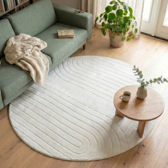 Runder Teppich Wohnzimmer - Charm Arches Weiß
