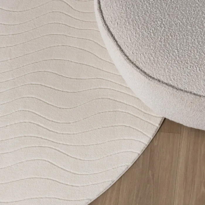 Runder Teppich Wohnzimmer - Charm Waves Weiß