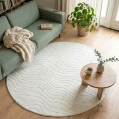 Runder Teppich Wohnzimmer - Charm Waves Weiß