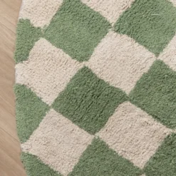 Rund Retro Teppich - Gambit Grün Weiß