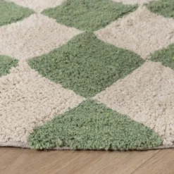 Rund Retro Teppich - Gambit Grün Weiß