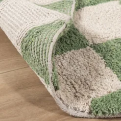 Rund Retro Teppich - Gambit Grün Weiß