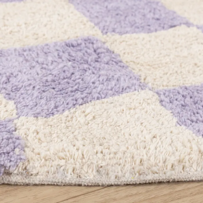 Rund Retro Teppich - Gambit Lila Weiß
