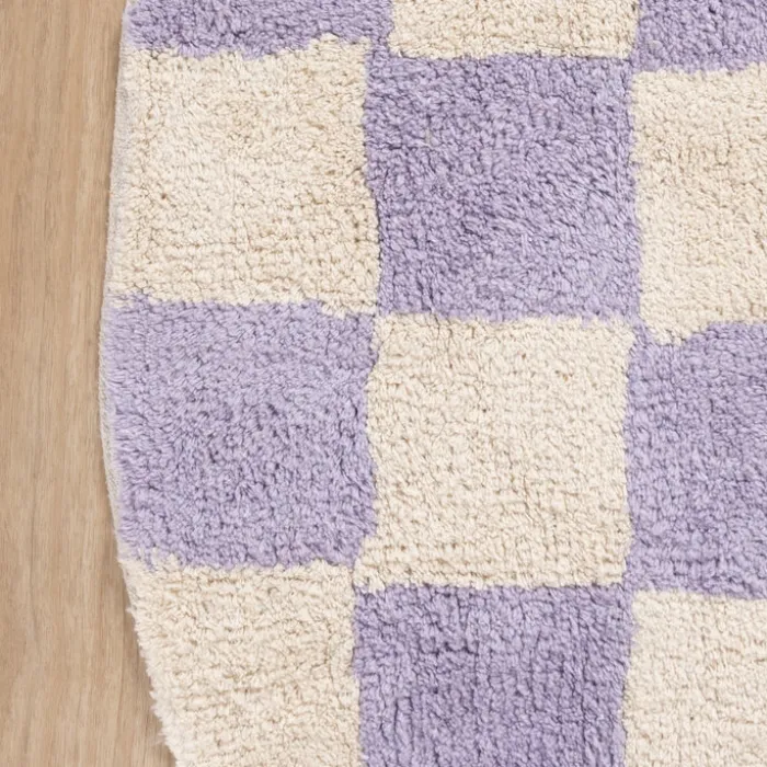 Rund Retro Teppich - Gambit Lila Weiß