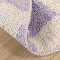 Rund Retro Teppich - Gambit Lila Weiß