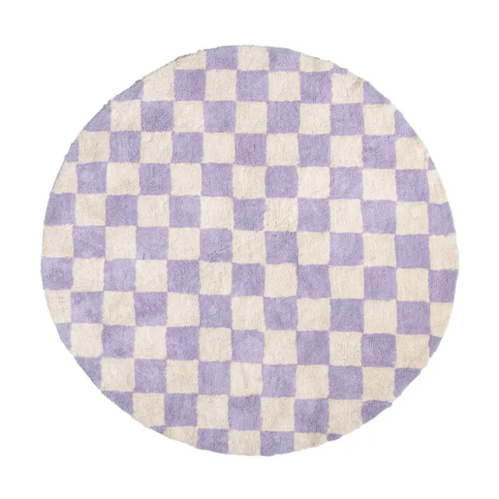 Rund Retro Teppich - Gambit Lila Weiß