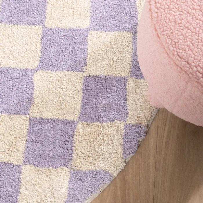 Rund Retro Teppich - Gambit Lila Weiß