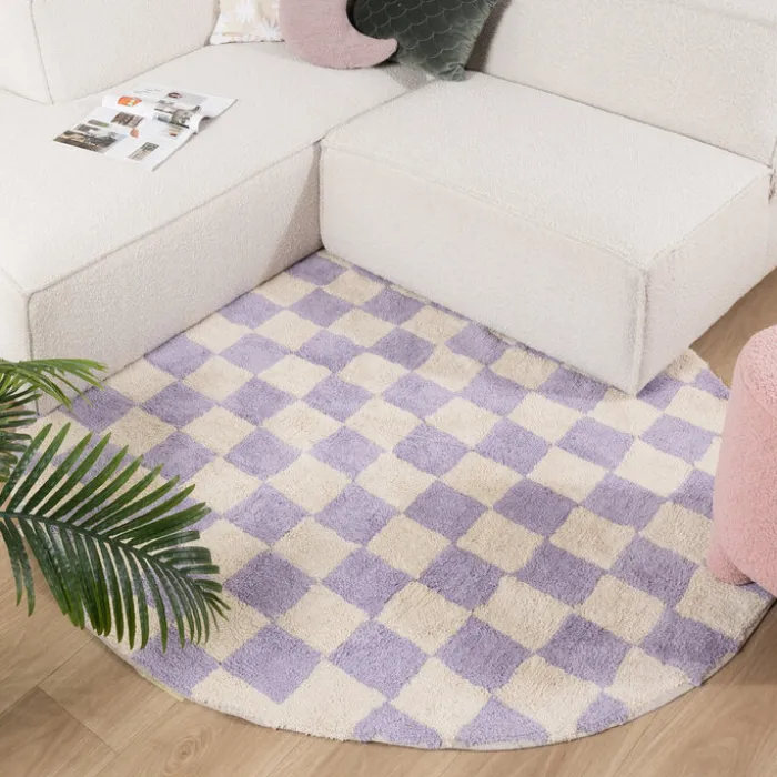 Rund Retro Teppich - Gambit Lila Weiß