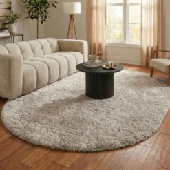 Shaggy Teppich Oval - Blaze Beige Grau - 162x232cm