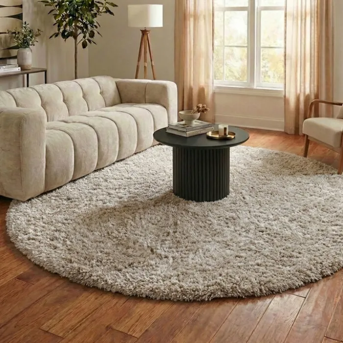 Shaggy Teppich Rund - Blaze Beige Grau