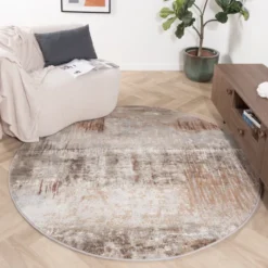 Teppich Abstrakt Rund - Xavier Scratch Taupe Rot