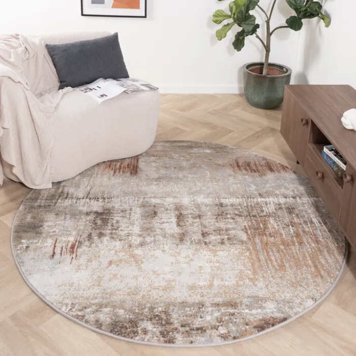 Teppich Abstrakt Rund - Xavier Scratch Taupe Rot