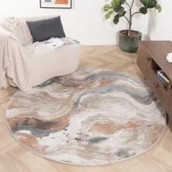 Teppich Abstrakt Rund - Xavier Wave Blau Rot