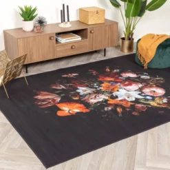 Teppich Floral - Florine Schwarz Orange