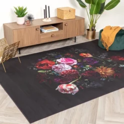 Teppich Floral - Florine Schwarz Rosa