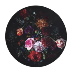 Teppich Floral Rund - Florine Schwarz Rosa