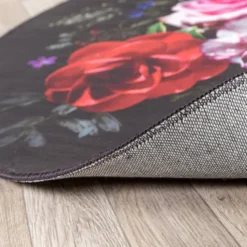 Teppich Floral Rund - Florine Schwarz Rosa