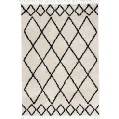 Teppich Hochflor - Grand Diamond Weave Creme Schwarz