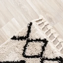Teppich Hochflor - Grand Diamond Weave Creme Schwarz