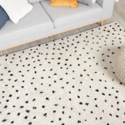 Teppich Hochflor - Grand Dots Creme Schwarz
