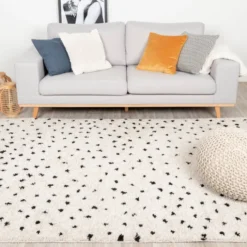 Teppich Hochflor - Grand Dots Creme Schwarz