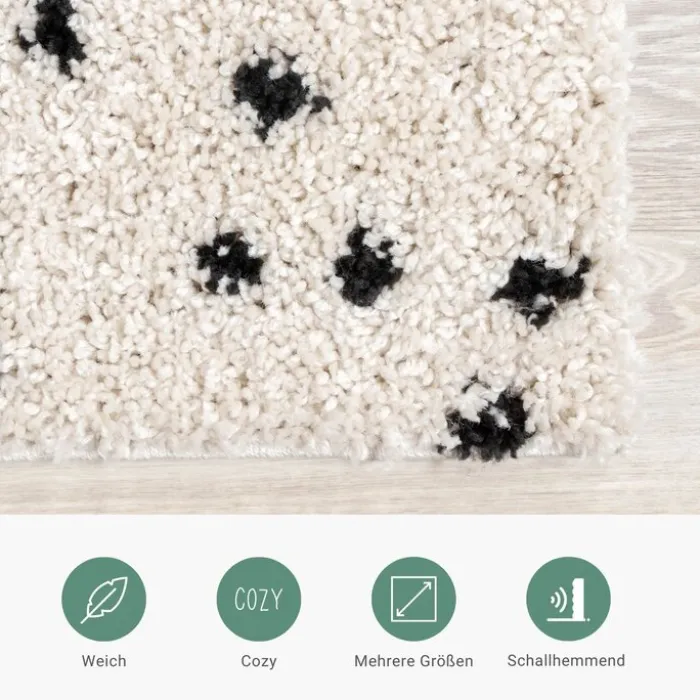 Teppich Hochflor - Grand Dots Creme Schwarz