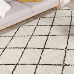 Teppich Hochflor - Grand Lines Creme Schwarz