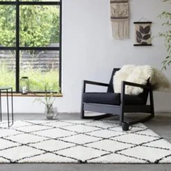 Teppich Hochflor - Grand Lines Creme Schwarz
