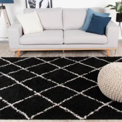 Teppich Hochflor - Grand Lines Schwarz Creme