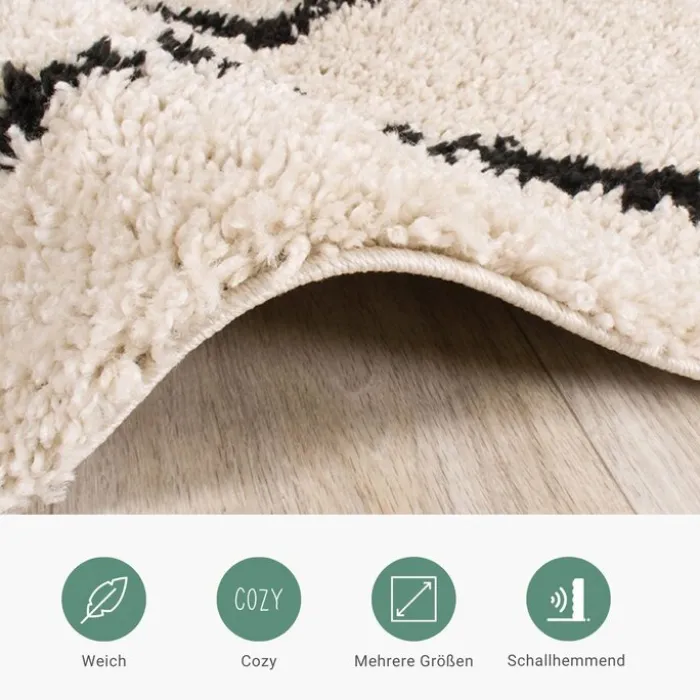 Teppich Hochflor - Grand Moves Creme Schwarz
