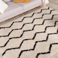 Teppich Hochflor - Grand Moves Creme Schwarz