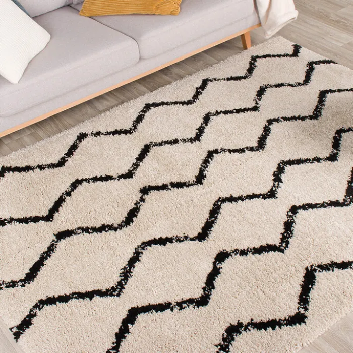 Teppich Hochflor - Grand Moves Creme Schwarz