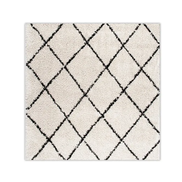 Teppich Hochflor Quadrat - Grand Lines Creme Schwarz
