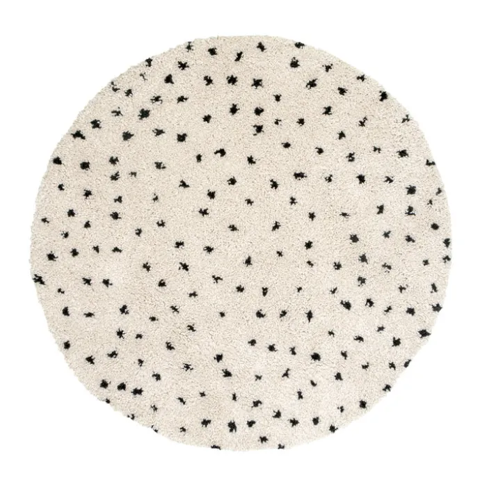 Teppich Hochflor Rund - Grand Dots Creme Schwarz