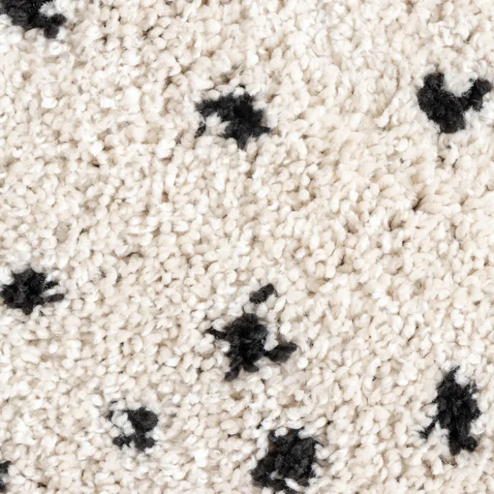 Teppich Hochflor Rund - Grand Dots Creme Schwarz