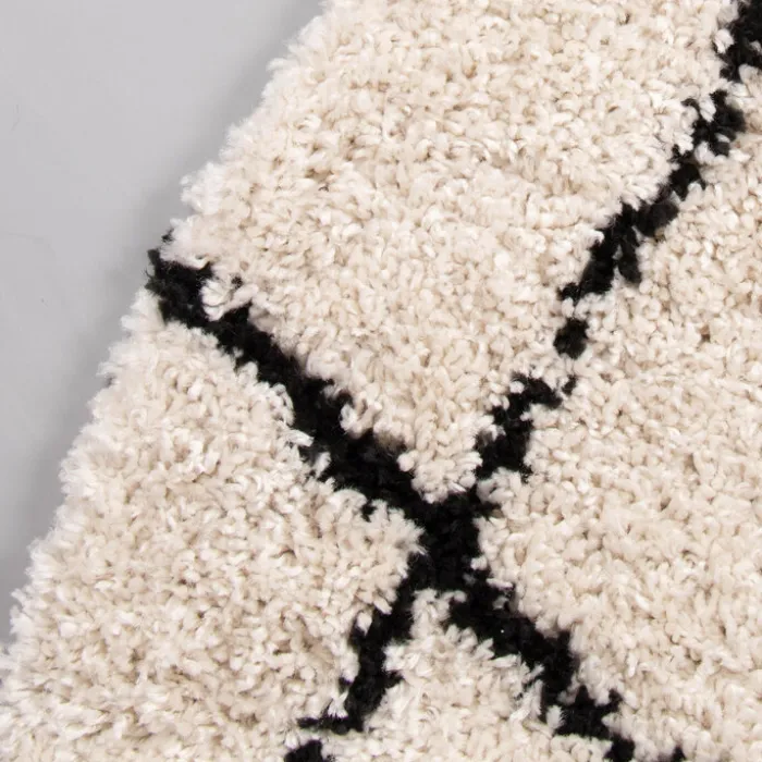 Teppich Hochflor Rund - Grand Lines Creme Schwarz