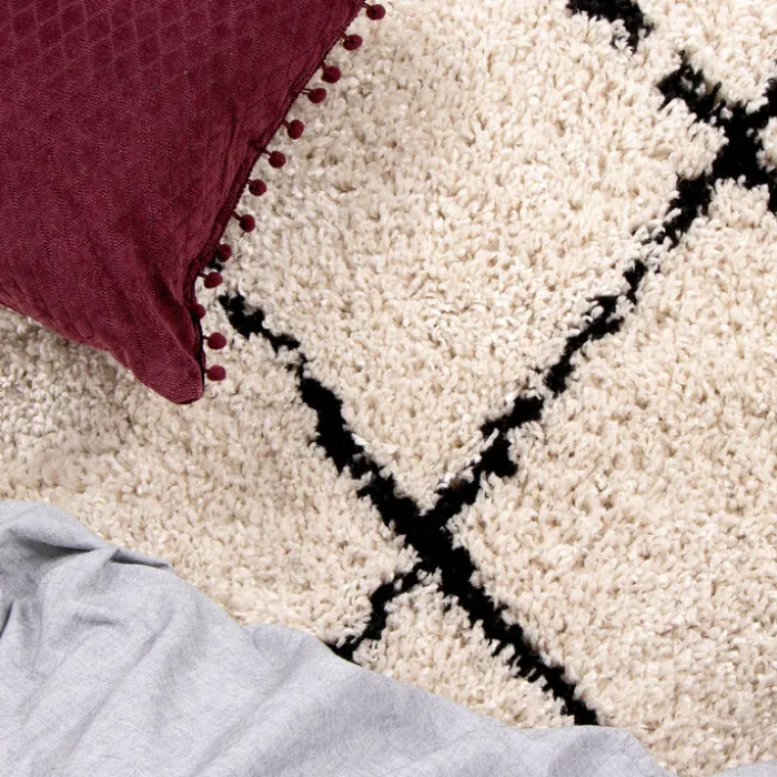 Teppich Hochflor Rund - Grand Lines Creme Schwarz