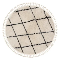Teppich Hochflor Rund - Grand Lines Weave Creme Schwarz