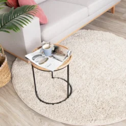 Teppich Hochflor Rund - Lofty Creme Weiß