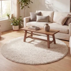 Teppich Hochflor Rund - Lofty Creme Weiß