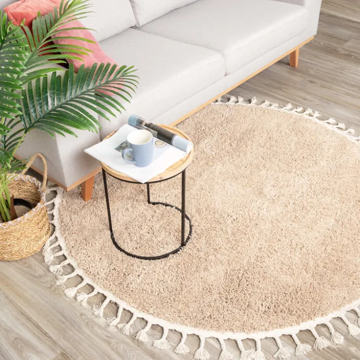 Teppich Hochflor Rund - Lofty Fringe Beige