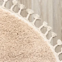 Teppich Hochflor Rund - Lofty Fringe Beige