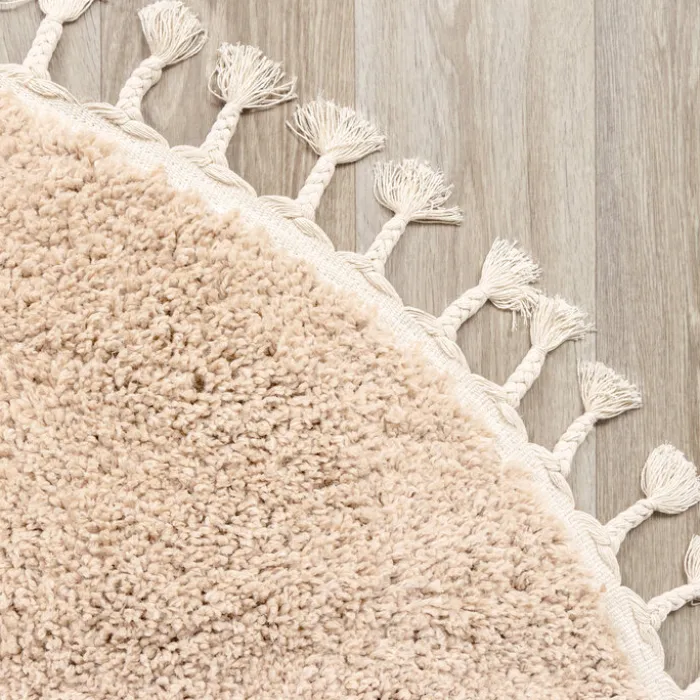 Teppich Hochflor Rund - Lofty Fringe Beige