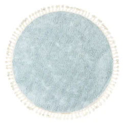 Teppich Hochflor Rund - Lofty Fringe Hellblau Türkis