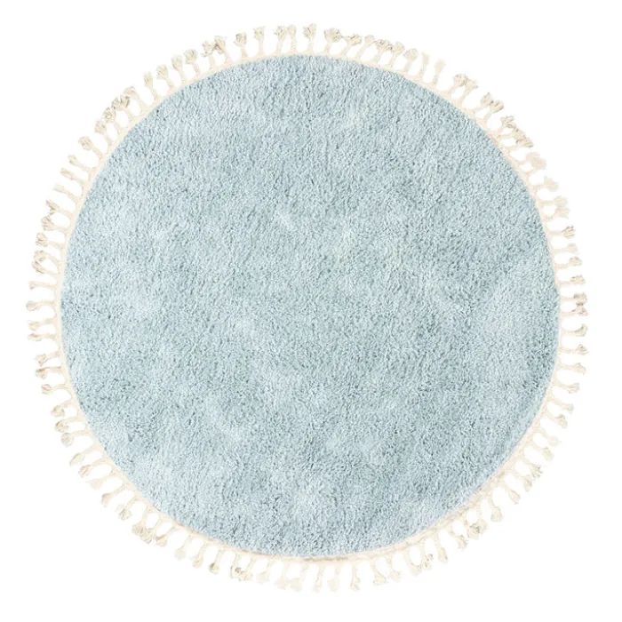 Teppich Hochflor Rund - Lofty Fringe Hellblau Türkis
